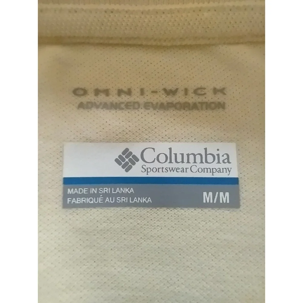 Columbia Polo Shirt Mens Medium Golf Casual Omni-Wick blend 3 button Logo Yellow - Picture 7 of 12